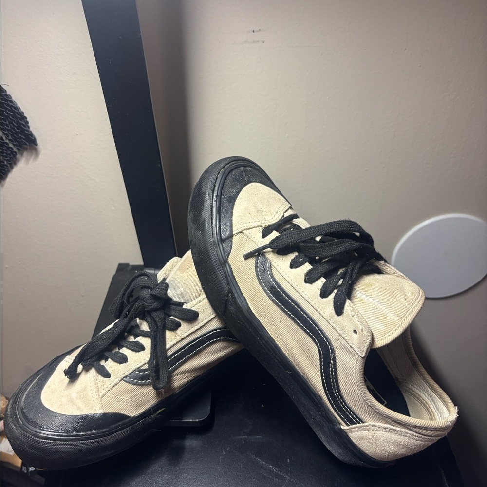 VANS Beige and Black Canvas Sneakers